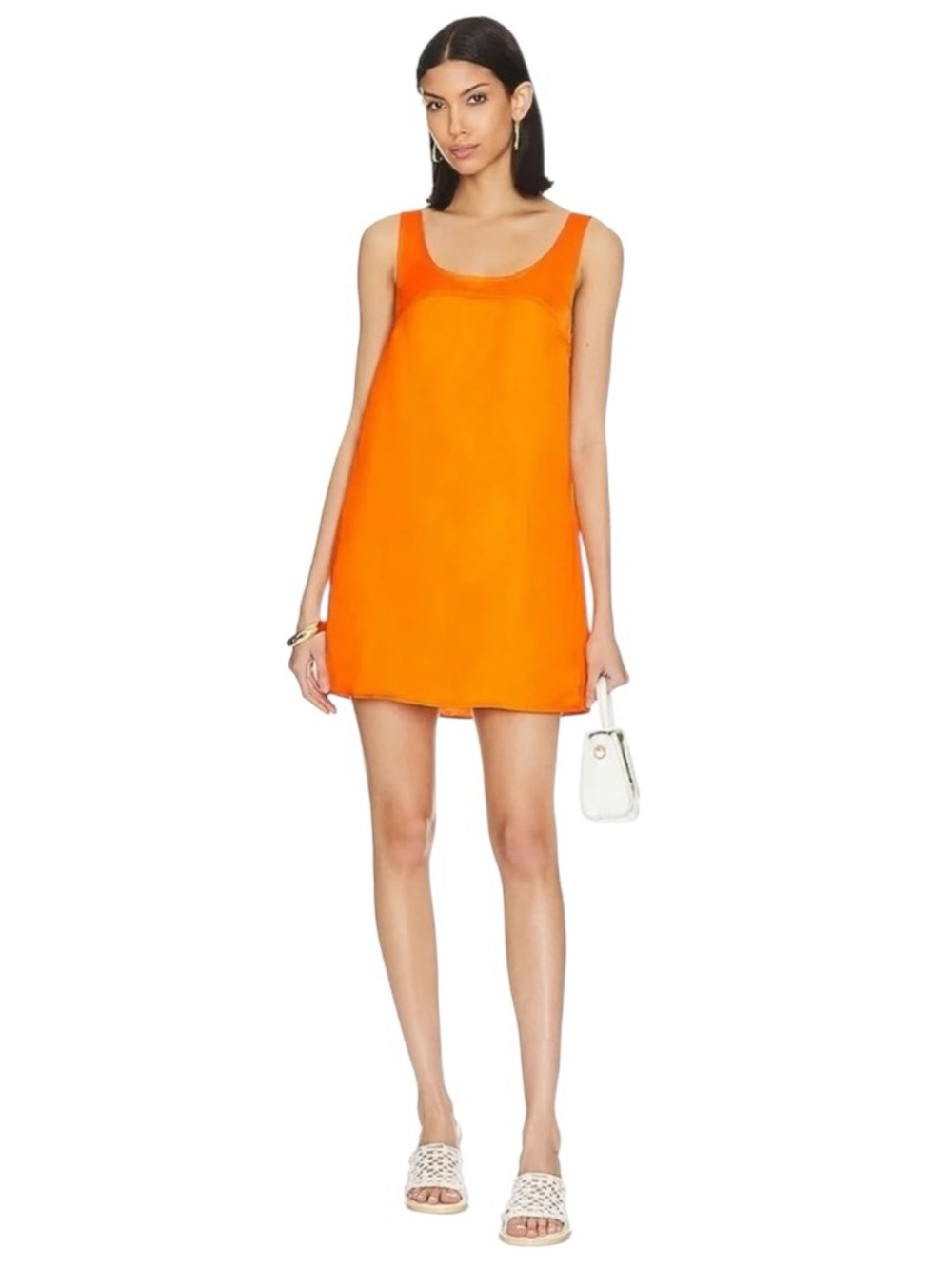 FRAME Orange Linen Blend Micro Flare Mini Dress Sleeveless Scoop Neck Small S